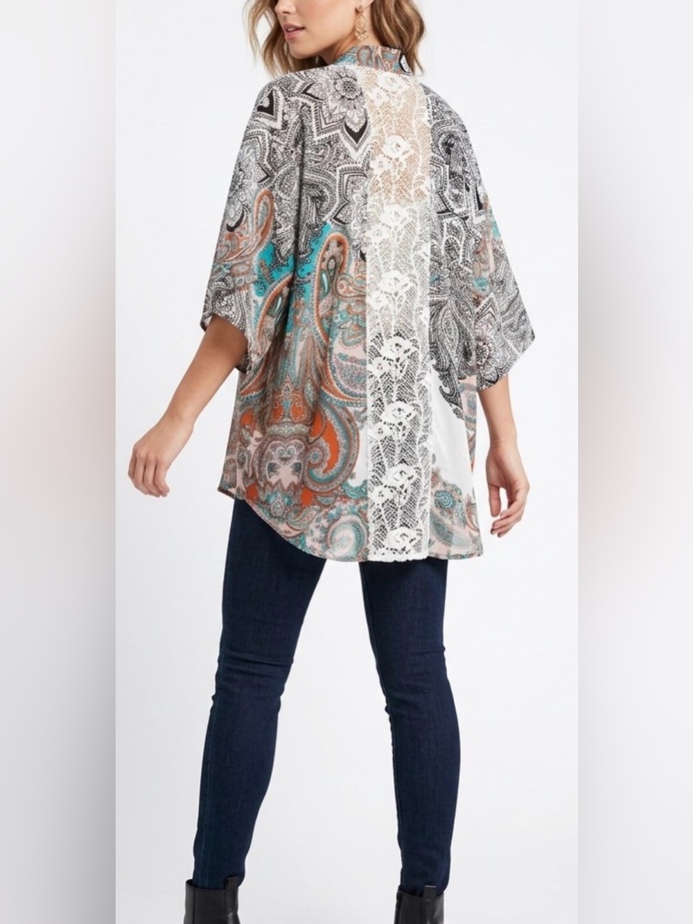 Boho Paisley Open Front Kimono Top Charlotte Russe XS Lightweight Festival Beach
